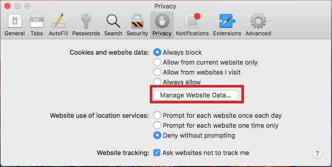 Manage Website Data