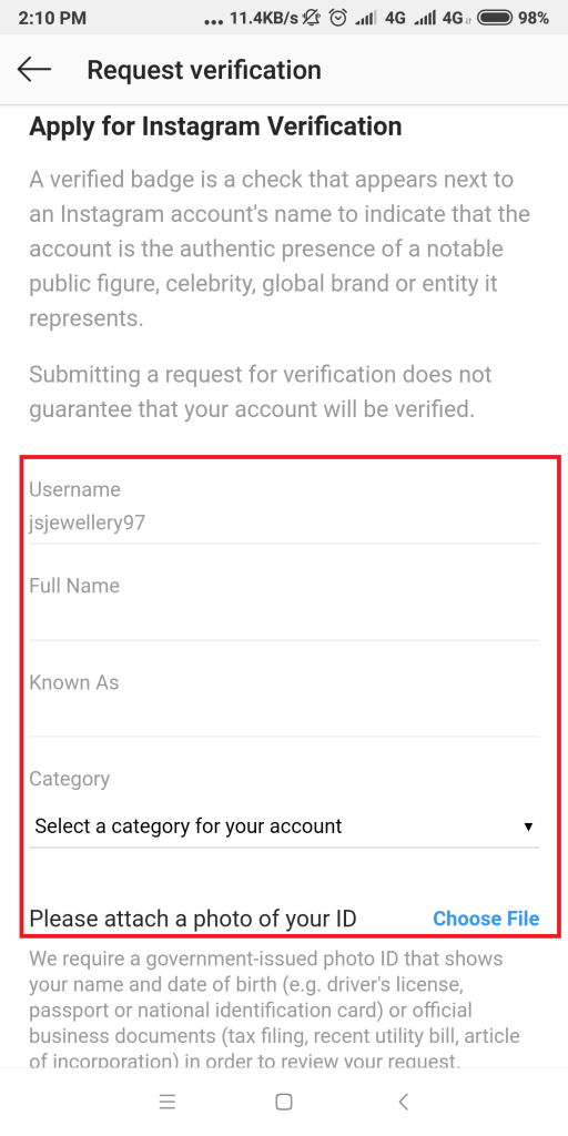 How Do I Request For Instagram Verification step-5