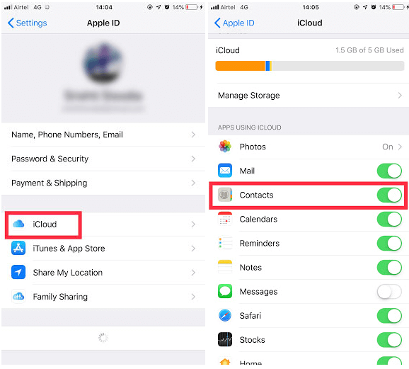 turn on Contacts for iCloud-1