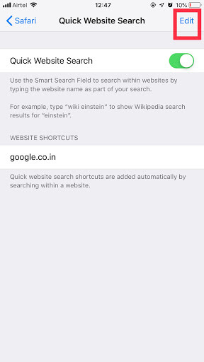 edit safari search on iphone