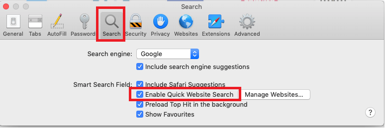 enable quick search in safari mac