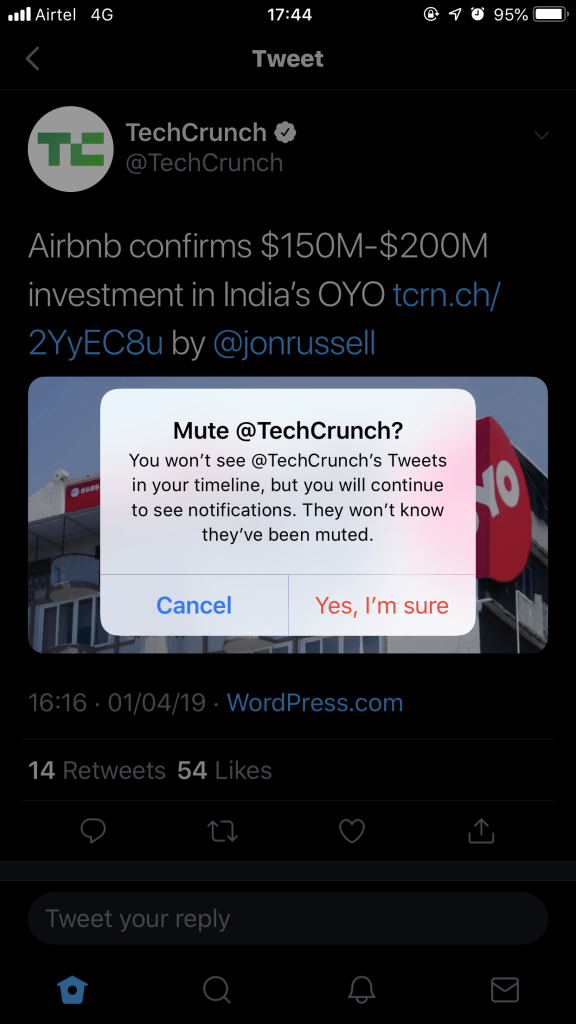 steps to mute from tweet