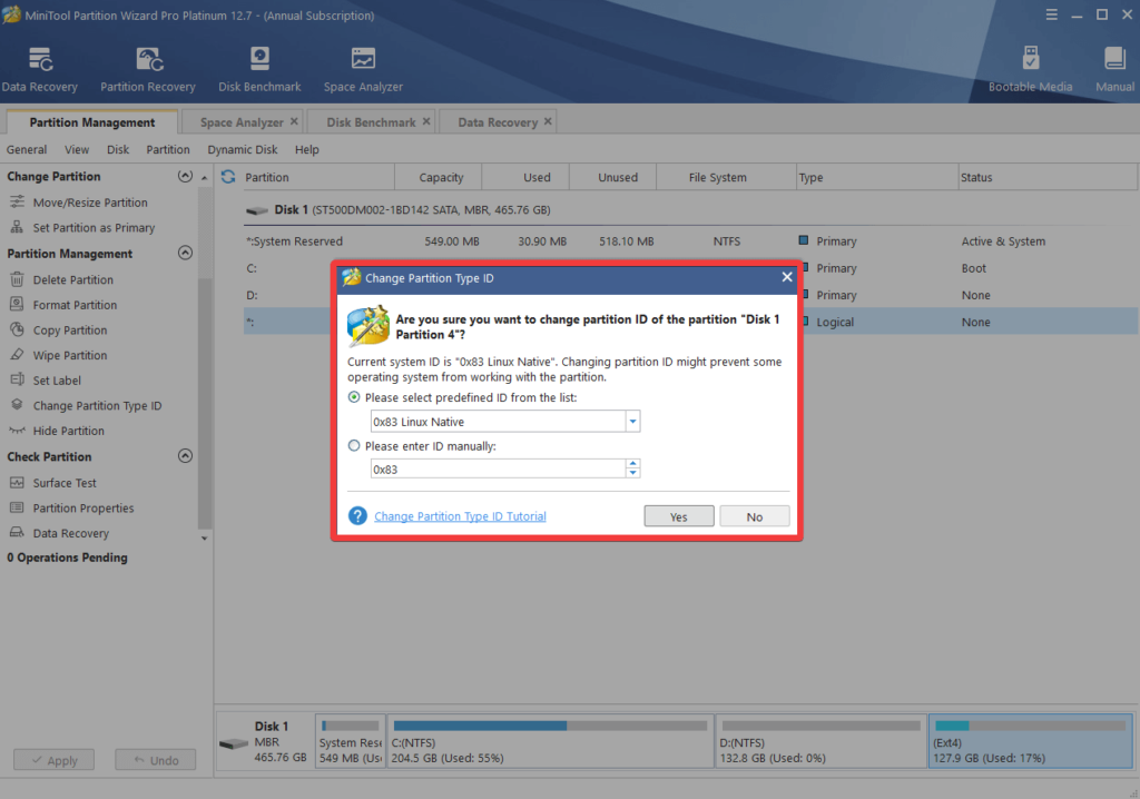 Change Partition Type ID