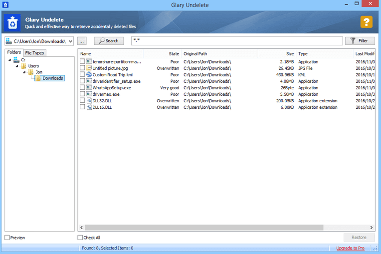 Glary Undelete the usb flash data recovery tool
