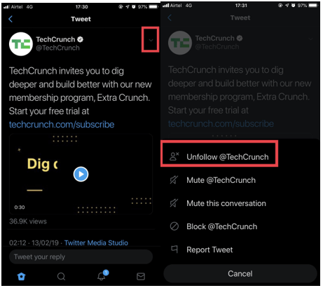 How To Unfollow someone from a Tweet