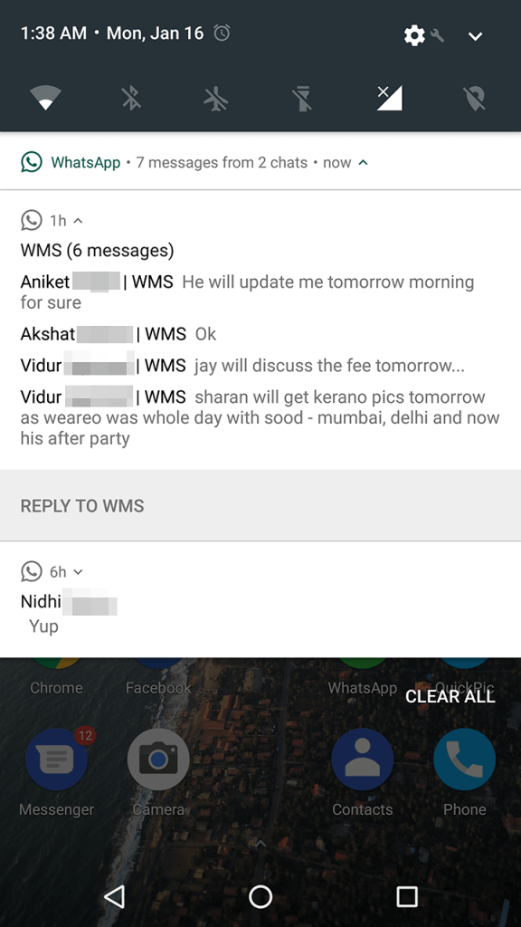 Notification in whatsapp