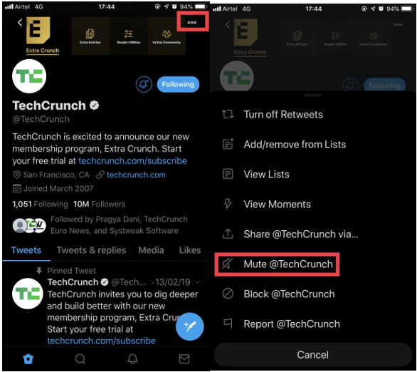 Steps To Mute From Profile