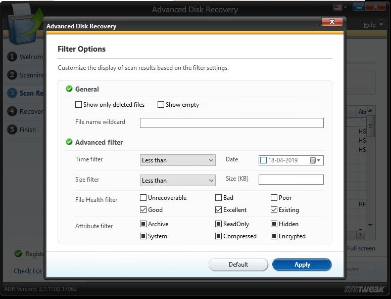 filter to recover deleted videos