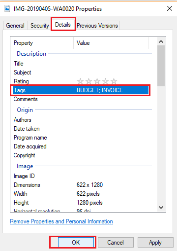 find tags in windows