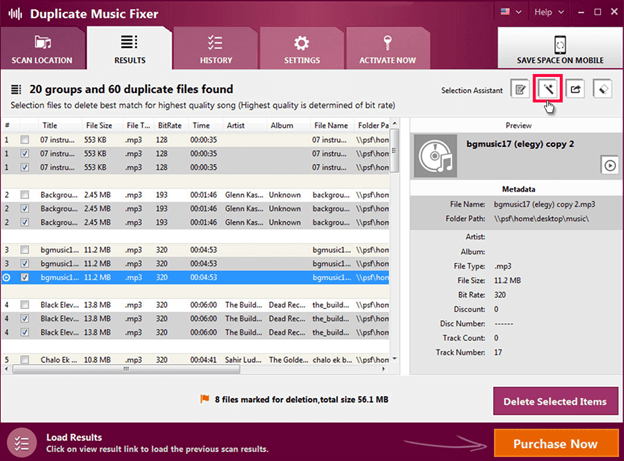 result duplicate music fixer