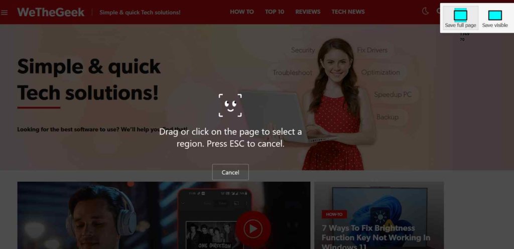 screenshot icon in your Toolbar