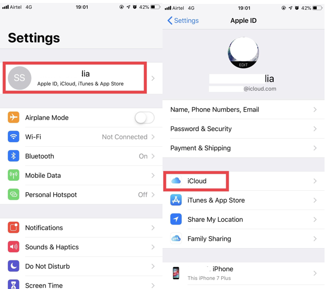 settings icloud