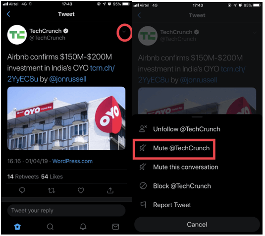 steps to mute from tweet
