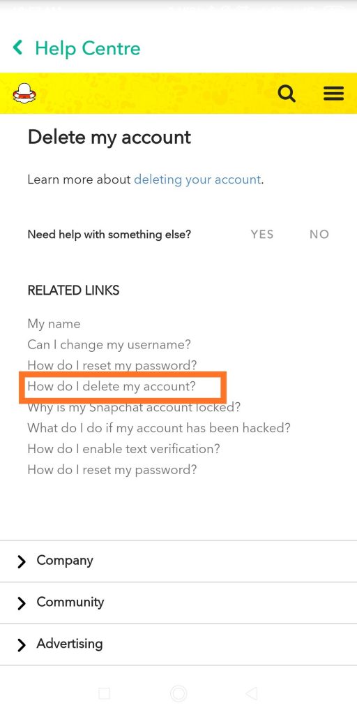 Delete Account snapchat