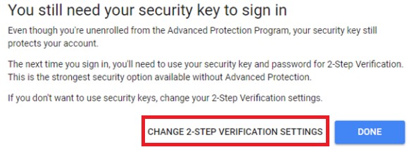 Google Advanced Protection setting