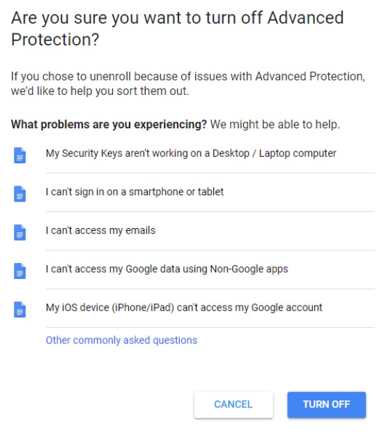 Google Advanced Protection turn on