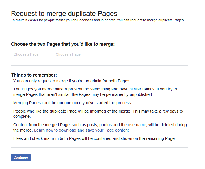 Merge Facebook pages