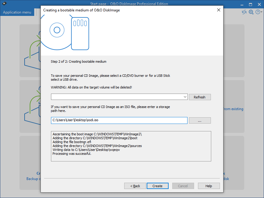 O&O DiskImage - Create a Bootable image