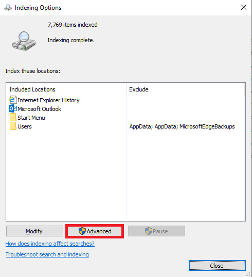 Rebuild Search Index In Windows 10-2