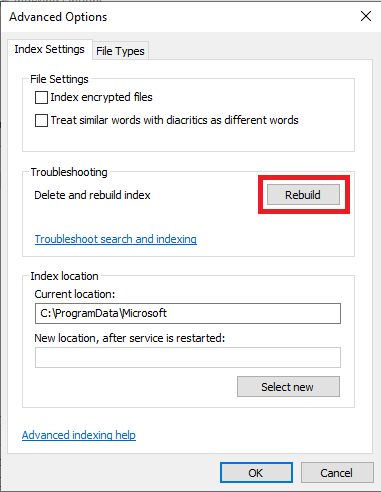 Rebuild Search Index In Windows 10-3