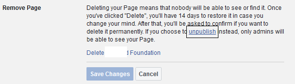 Unpublish FB Page