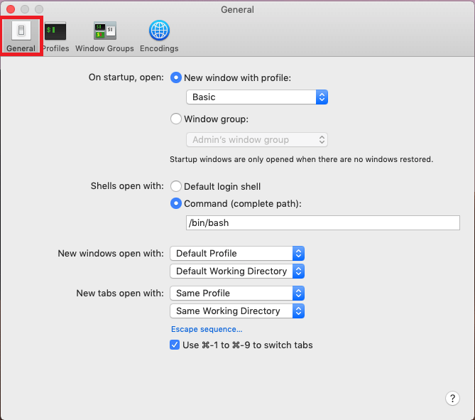 change the default shell Terminal-1