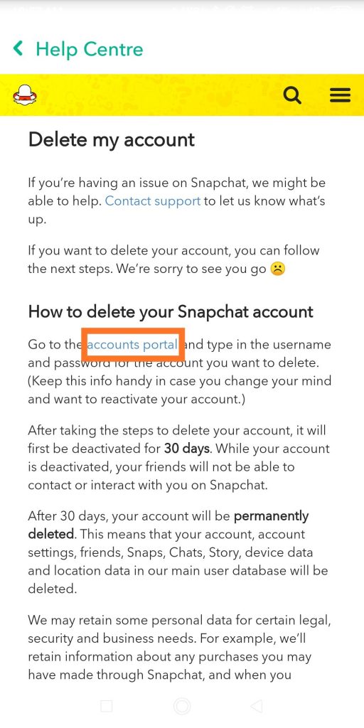 help centre snapchat