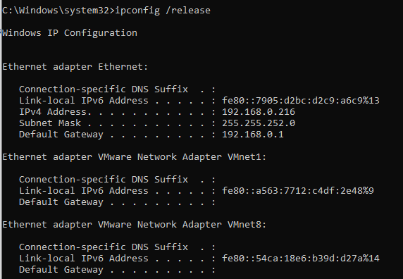 ipconfig -release