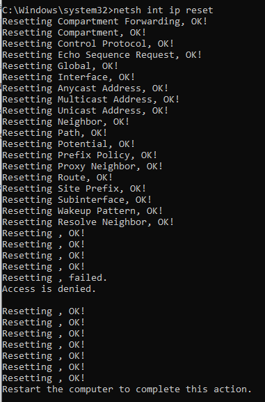 netsh int ip reset