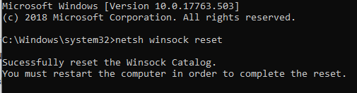 netsh winsock reset