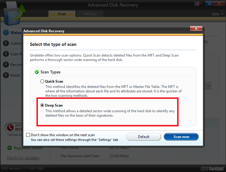select scan type to recover formatted hard drive