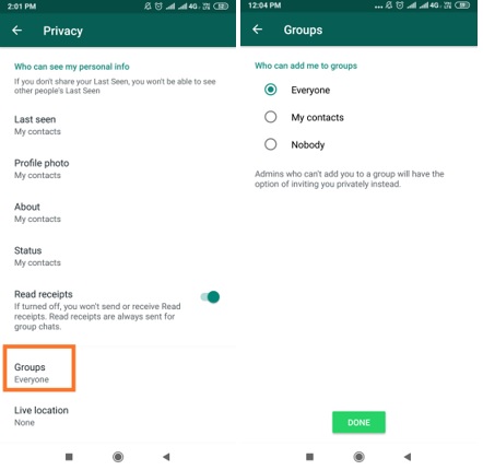 whatsapp group privacy