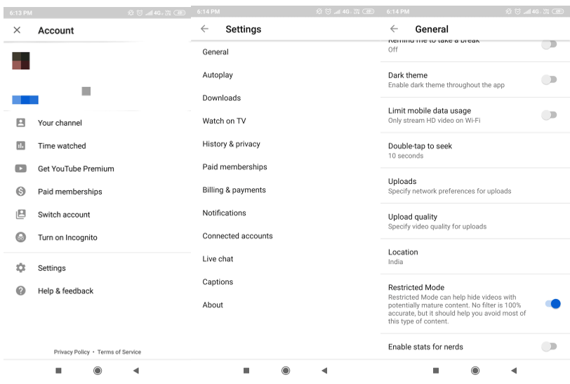 estricted Mode on android and iphone