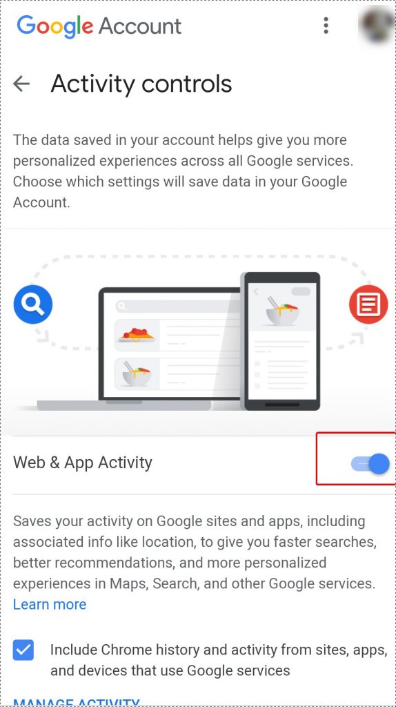 google activity control
