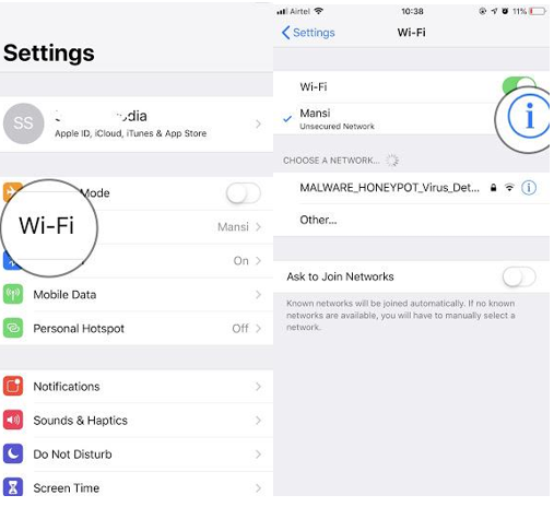 iPhone settings