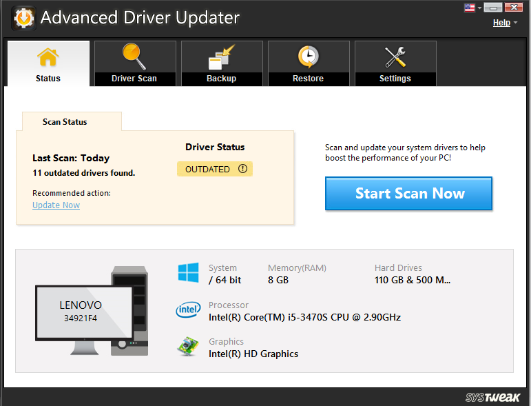 Advanced Driver Updater Interface