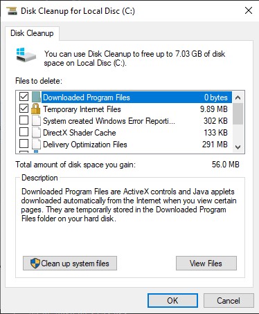 Disk Cleanup for local drive