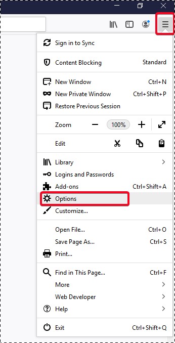 Menu option for firefox