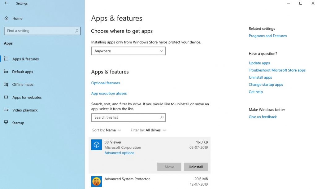 app and feature