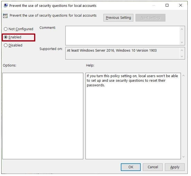 security questions for local accounts