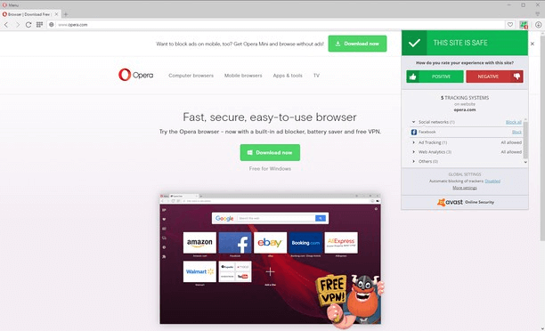 Avast online security for opera