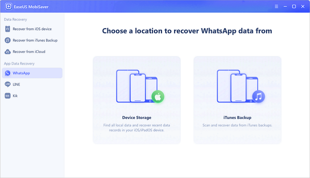 Choose location to recover whatsapp data