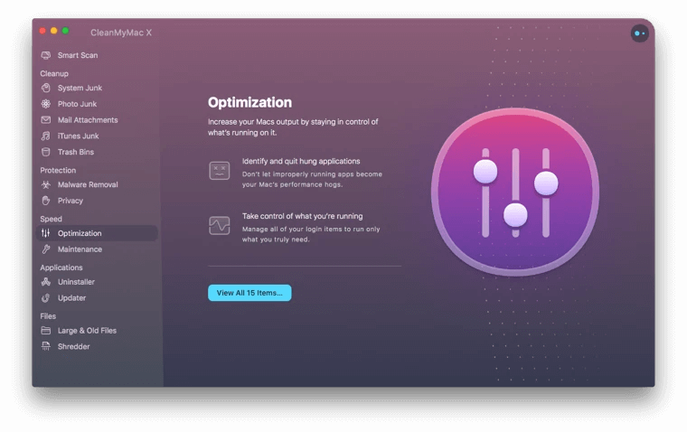 CleanMyMac X Optimization