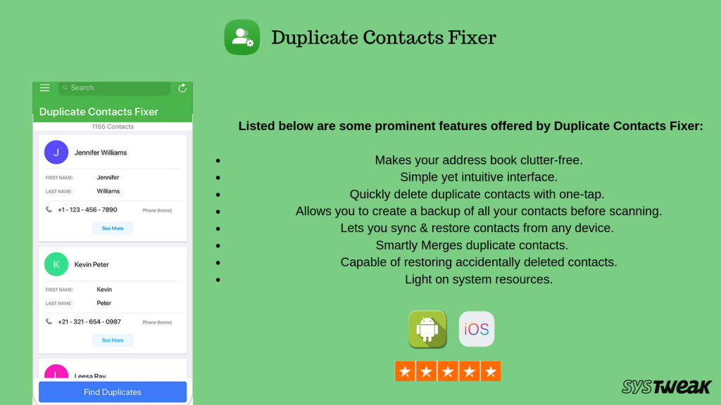 Duplicate Contacts Fixer Features