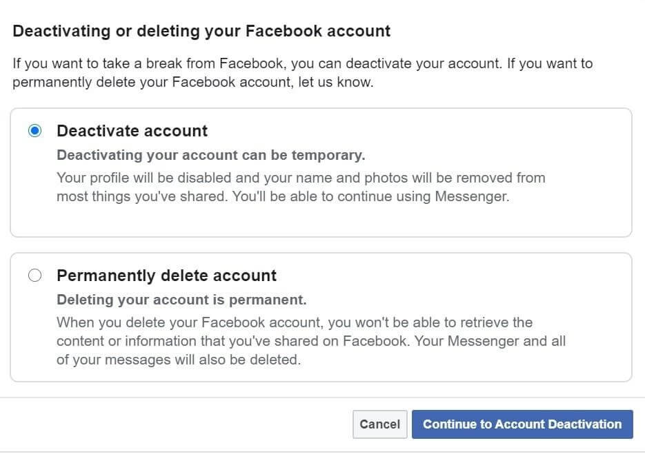 delete your Facebook account