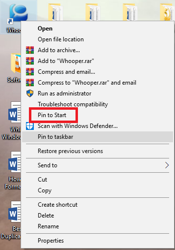 how to pin Windows 10 start menu items