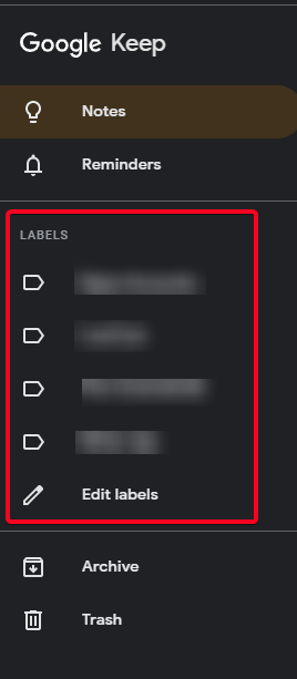 Google Keep Labels