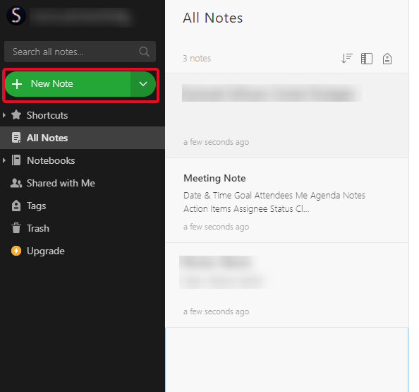 Evernote New Notes