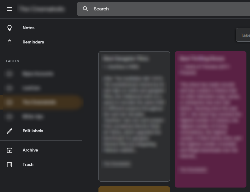 Google Keep Dashboard