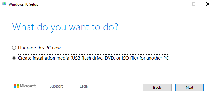 Create installation media for another PC